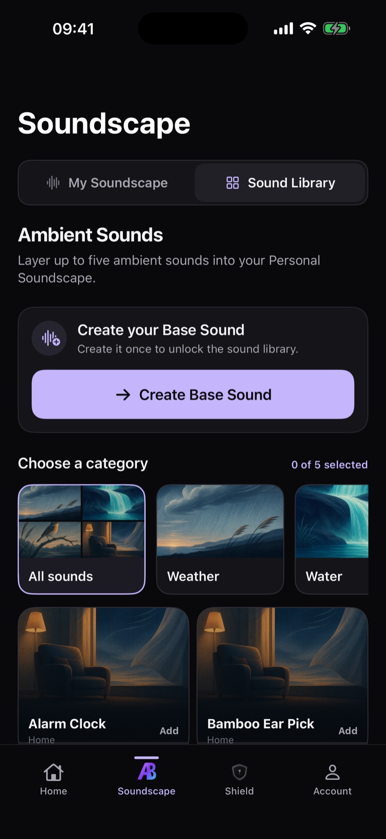 EARTUNE Sound Library with ambient sound categories